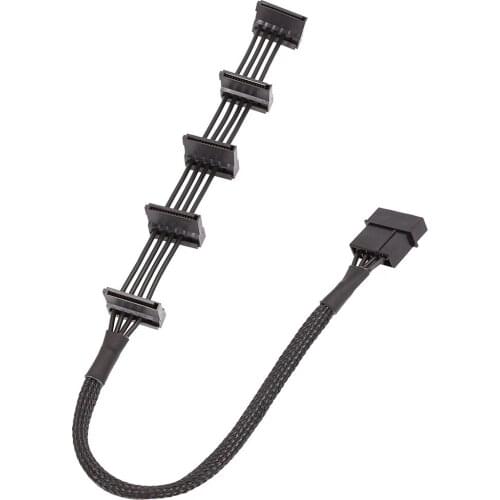 High Quality 1 Pcs Practical Durable PC Server 4 pins IDE Molex 1 to 5 SATA Power Cable Adapter Splitter Cables 18AWG Black 40cm