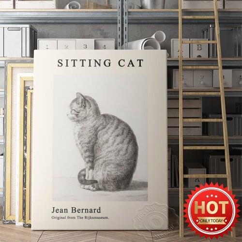 Jean Bernard The Rijksmuseum Exhibition Poster, Bernard Works Sitting Cat Art Prints, Vintage Animal Art Decor Wall Picture