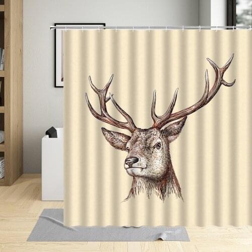 Cartoons Animal Antlers Shower Curtain Lovely Simplicity Pattern Background Home Bathroom With Hook Washable Decoration Fabric