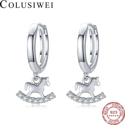 Colusiwei 925 Sterling Silver Romantic Carousel Ear Buckles Cute Animal Hoop Earrings for Women Fashion Fine Jewelry