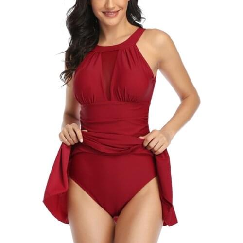 Ladies' Sexy Sleeveless Round Neck Hollow Out Bandage One-Piece Swimsuit Print Mesh Hot Short Dress With Safety Jumpsuit