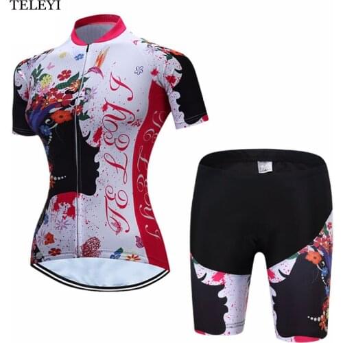 TELEYI Women Team Road Racing Ropa Ciclismo Cycling Bike Short Sleeve Clothing Set Bicycle Jersey Pad Bib Shorts Suit