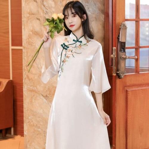 Chinese Style Young Girl Retro Fairy Dress Women Fashion Long Dress New Style Plus Size Cheongsam Dress Summer Improved Version