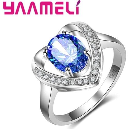 New Multi Colors 100% 925 Sterling Silver Ring Love Heart Romantic Finger Ring for Women Wedding Jewelry bague