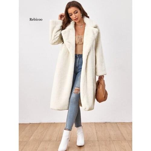 Women Faux Fur Coat Solid Female Turn Down Collar Winter Warm Fake Fur Lady Coat Casual Jacket Casaco Feminino 4Xl Plus Size