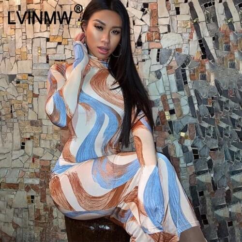 LVINMW Fashion Multicolor Print High Neck Long Sleeve Midi Dress 2020 New Year Women Sexy Bodycon Party Dress Female Club Outfit