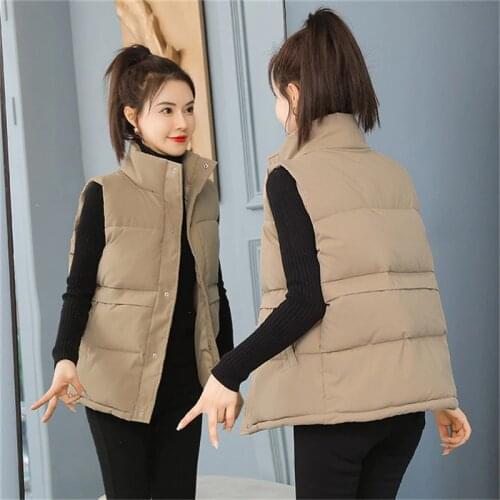 2021New Women Cotton Vest Spring Autumn Short Sleeveless Down Cotton Waistcoat Jacket Keep Warm Winter Coat Parkas Female W904
