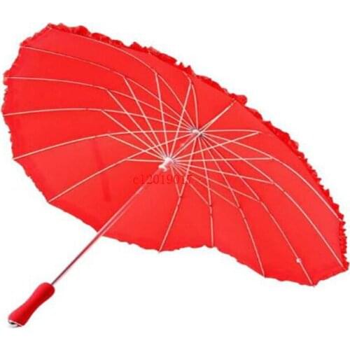 Red Heart Shape Umbrella Women Umbrellas For Valentine Wedding Party Engagement Photo Props Long Handle Unbrellas