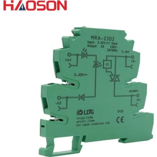 1pcs/lot MRA-23D2 DIN Rail Terminal Blocks, relay module, Input 2A: 3V 5V 12V 24V DC AC SSR Solid State Relay MRA-23D2