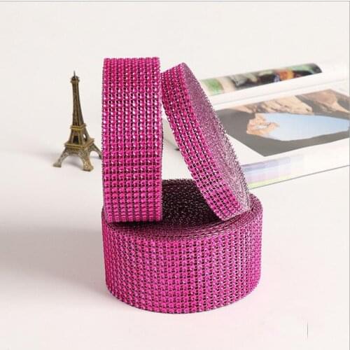 10 Yards A Roll Hot Pink Plastic Rhinestone Plated Net Drill Wrap Ribbon Wedding Supplies Party Decoration Hand DIY Accessories