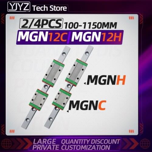 12mm Linear Guide MGN12 length=100 150 200-1150 mm 2pc linear rail way + 2pc/4pc MGN12C or MGN12H Long linear carriage