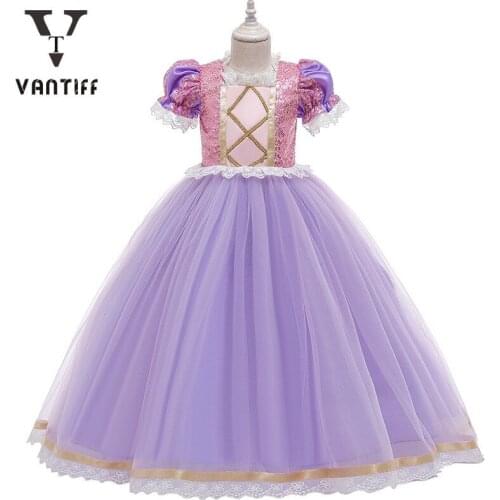 2020 Fashionable Girls Dress Lace Cake Skirt Sequined Dresses Pageant Frock Prom Gown Dress Elegant Children Party Dress