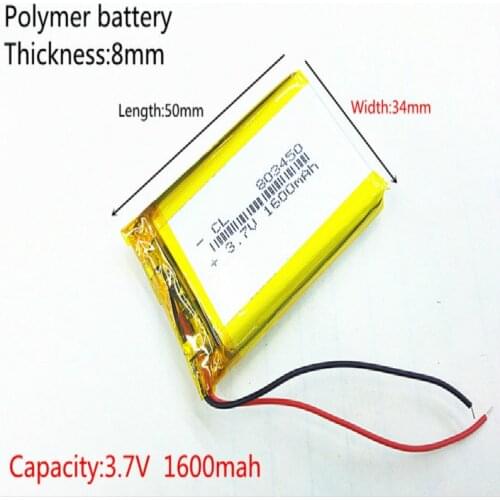 3.7V,1600mAH,[803450] PLIB ( polymer lithium ion battery ) Li-ion battery for dvr,power bank,mp3,mp4;record pen