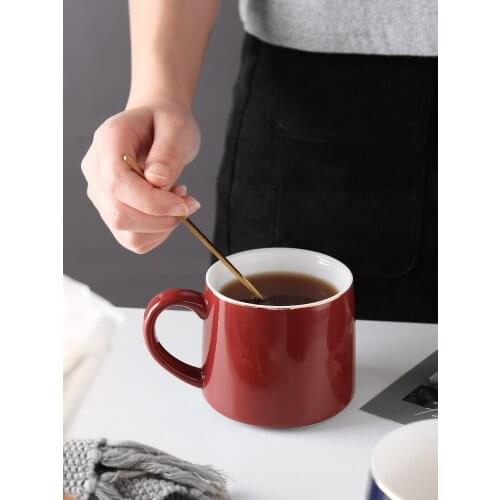 380ml Brief Ceramics Coffee Mug With Spoon Handgrip Solid Creative Drinkware Kitchen Coffee Tea Cups Novelty Milk Cup Breakfast