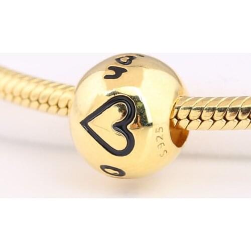 Authentic S925 Bead DIY Jewelry Golden Love Heart One Million Charm fit Lady Bracelet Bangle