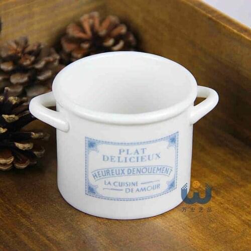 Pudding cup double ear ceramic pudding cup tiramisu pudding ceramic cup Mini succulent plant flowerpot