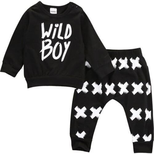 Baby Spring Autumn Clothing Newborn Baby Boys Long Sleeve Letter T Shirt Tops+ Plus Print Pants Clothes 2PCs Outfits Set