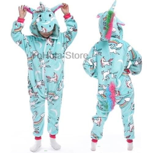 Children Blue Cute Kigurumi Unicorn Pajamas Kids Baby Animal Overalls Jumpsuit Onesie Pajama Sleepwear Girls Cosplay Pijamas