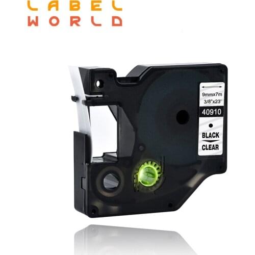 Label World Compatible for Dymo D1 9mm Label Tape 40910 Black on Clear Label Ribbons for Dymo Label Printers 1PACK