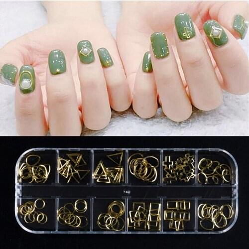 HNUIX 120Pieces 3D Nail Sticker Hollow Rivet Art Decoration DIY Geometric Metal Border Gold Round Square Design Accessories