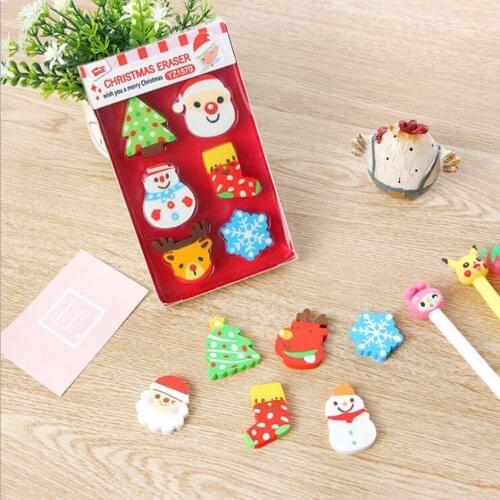 Creative Cartoon Christmas gift Tree Socks Snowflake Snowman Shape Pencil Erasers Gift, School Reward Supplies Kids Stationery