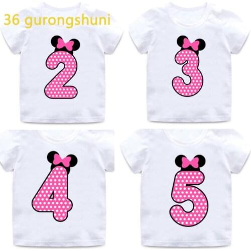 Cute Pink Style Kids T Shirt for Boys T Shirts Children Number 2 3 4 5 9 10 Kawaii Birthday Girl T-shirts Tops for Girls Clothes