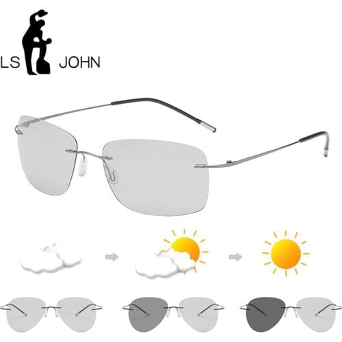 LS JOHN Titanium Photochromic Sunglasses Women Brand Designer Ultralight Polarized Sun Glasses Ride Driving Eyewear for Men