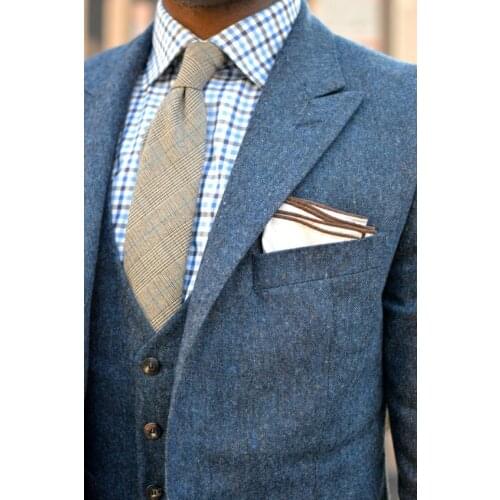 Blue tweed Notch Lapel Two Button Men Suits Prom/Formal/Bridegroom Suits/Fashion Cloth For Men/Weddding Suit For Men