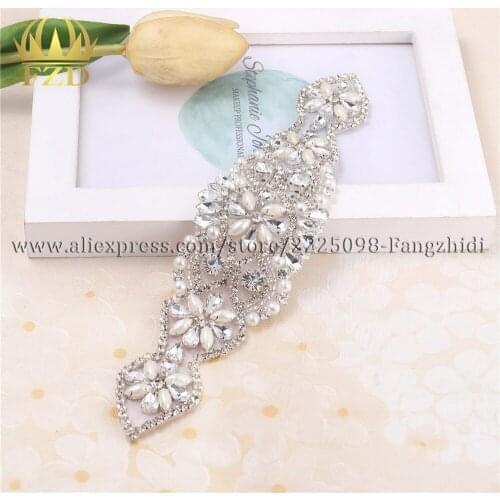 Wholesale 10 pieces Handmade Beaded Hot Fix Iron on Sew On Rhinestones Applique for Wedding Sash, DIY Bridal Sash and Garters