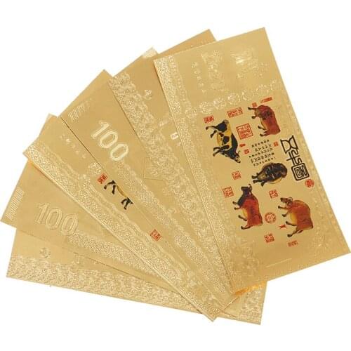 2pcs 2021 New Year Gold Foil Commemorative Note Ox Commemorative Coin