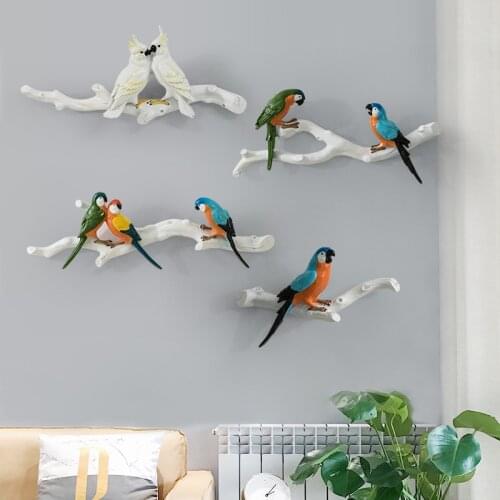Parrots Stand On A Branch Statue Sculpture Home Wall Decoration Accessories Animal Figurine Living Room Hanging Decor Escultura