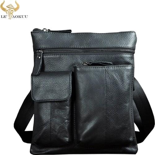 New Fashion Original Leather Multifunction Male Casual messenger bag Satchel Travel 9" Pad Cross-body Shoulder bag For Men 308-b