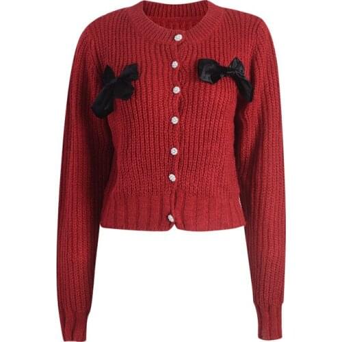 3D Bow Slim Sweater Jacket Christmas Cute Red Knitted Cardigan Women Knitwear Sweater 2021 New High Quality Clothes