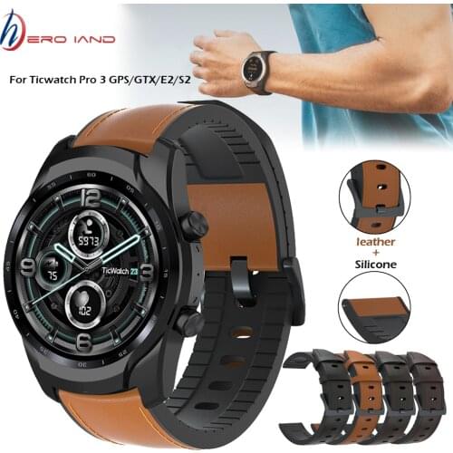 22mm Leather Silicone Watch Strap Band for Ticwatch Pro 3 Smart Watch For Ticwatch Pro 2020/GTX/E2/S2 Replacement Sport Bracelet