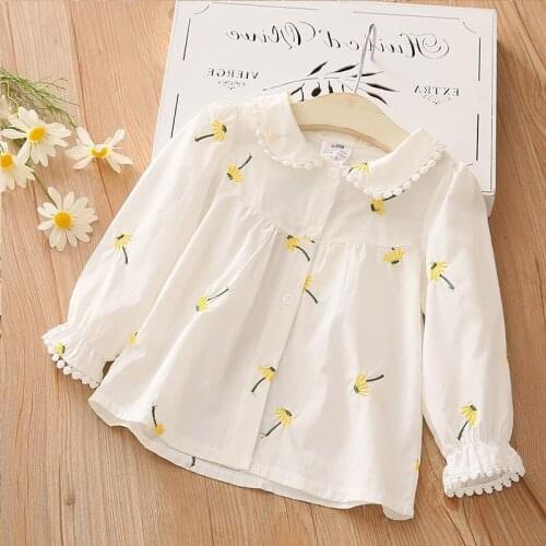Teenage Girls Shirt 2020 Autumn New Baby Girl Cute Embroidery Print Blouse Kids Long Sleeve Peter Pan Collar Shirt Baby Clothes