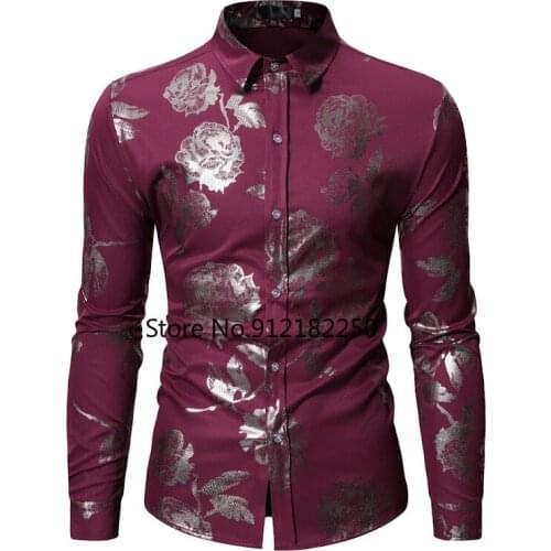 White Rose Floral Shirt Men Chemise Homme 2021 Fashion Slim Fit Long Sleeve Mens Dress Shirts Party Business Casual Men Shirt