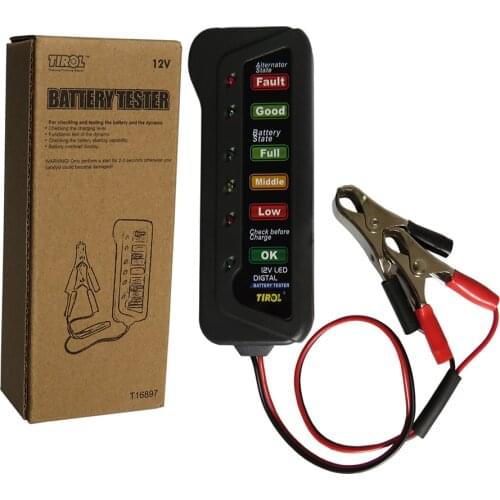 Newest Car Motorcycle Battery Alternator Tester 6-LED display battery state check tool 12 Volt Vehicle Auto Measure Analyzer