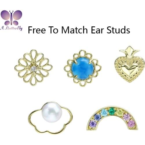 9K Yellow Gold Multi-combination Color Treasure Pearl Cloud Earrings Rainbow Girl Jewelry Single Piece For Sale