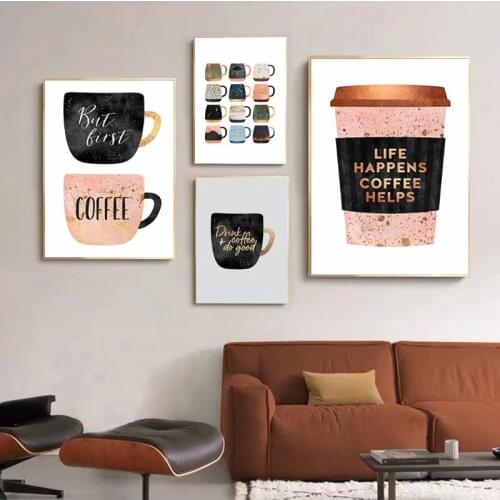 Modern Colorful Cups Coffee Kitchen Prints Poster Nordic Canvas Paintings Wall Pictures for Dining Room Bar Interior Home Decor