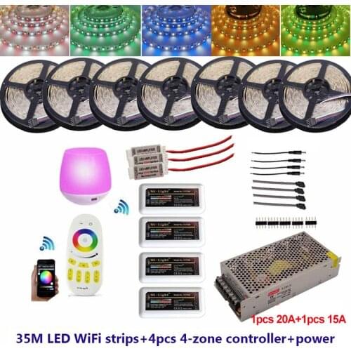 20M 25M 30M 40M 5050 RGB RGBW 60LED/M Led Strip + 4-Zone Mi Light RGB RGBW Remote Controller+12V LED Power