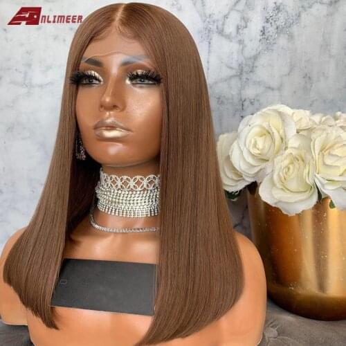 Dark Brown Short Bob 13x6x1 Lace Front Human Hair Wigs Baby Hair 180% T part Remy Brazilian Wigs Bob Lace Frontal Wigs For Women
