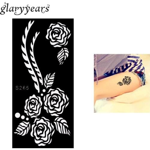 1 Piece Black Color Rose Henna Tattoo Stencil Draw on Beauty Woman Body Art Design Hollow Airbrush Paint Sticker Profession S265