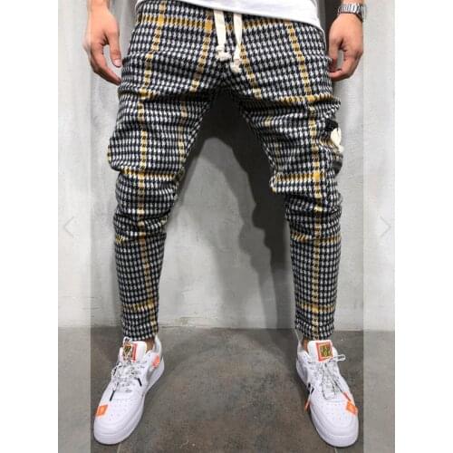 Streetwear Yellow Red Plaid Pants Men Joggers 2021 Mens Straight Harem Pants Men Korean Hip Hop Trousers Plus Size