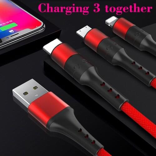 3in1 Data USB Cable for iPhone Fast Charger Charging Cable For Android Phone Type C Xiaomi Huawei Samsung Charger Wire For iPad