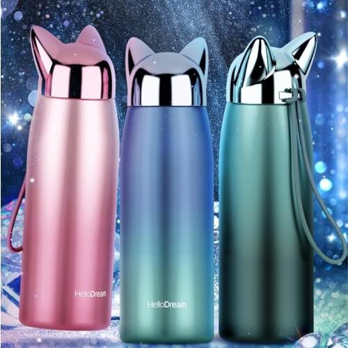 300 ml stainless steel vacuum cup double wall coffee milk tea travel mug lovely cat ear cup bottle keep-warm glass gifts the fox