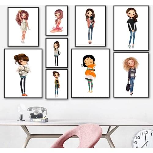 Vogue Girl Mermaid Pet Jeans Dress Coat Wall Art Canvas Painting Nordic Posters And Prints Wall Pictures Kids Kawaii Room Decor