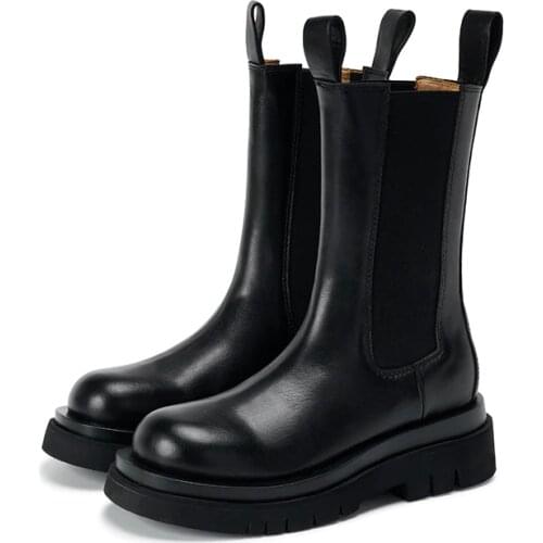 New Luxury Chelsea Boots Women Leather Ladies Boots Chunky Winter Shoes Platform Ankle Boots Slip On Thick Heel Brand Designer