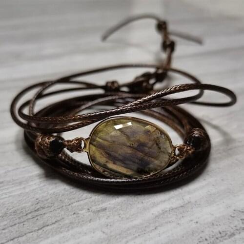 4Unik Women Labradorite Natural Stone Wrap Bracelets Charm Long Friendship Bracelet Unique Handmade Ethnic Bracelets 4UN-L01