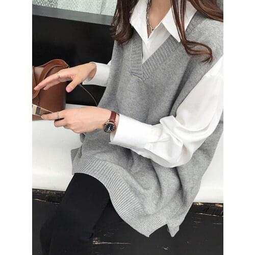 Korea Preppy Style Chic Sweet Girls Fashion Knitted Vest Sweater Women Autumn Spring Oversize Loose Casual Sweater Vest Tops