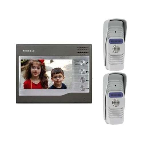 ZHUDELEHome Security for 2 Doors Kits 1X7"Video Door Phone Intercom Doorbell Monitorsl+2XSmart HD IR Camera w/t Waterproof Cover